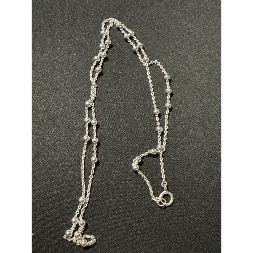 JCM 925 Silver Ball Bead Stationed Necklace 19 in Teal Pouch